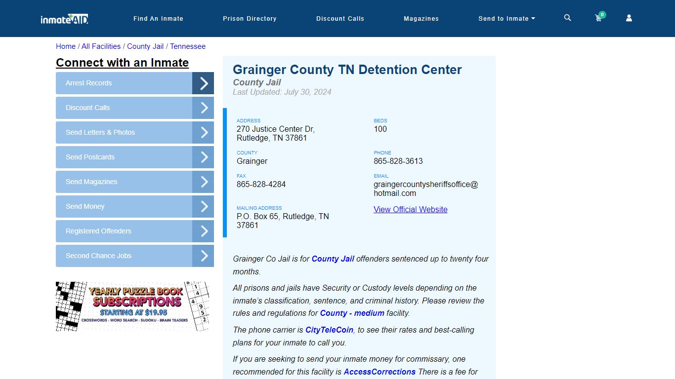 Grainger County TN Detention Center - Inmate Locator