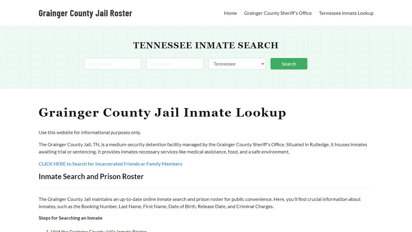 Grainger County Jail Roster Lookup, TN, Inmate Search